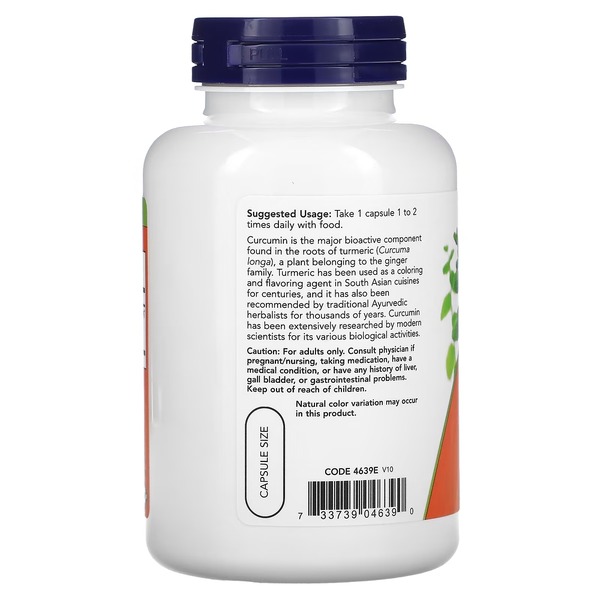Натуральная добавка NOW Curcumin, 120 вегакапсул. Фото 3