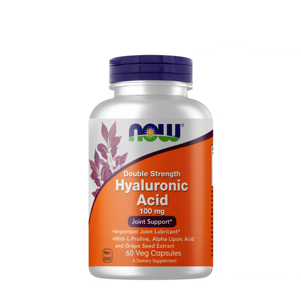 Препарат для суглобів і зв'язок NOW Hyaluronic Acid 100 mg Double Strength, 60 вегакапсул