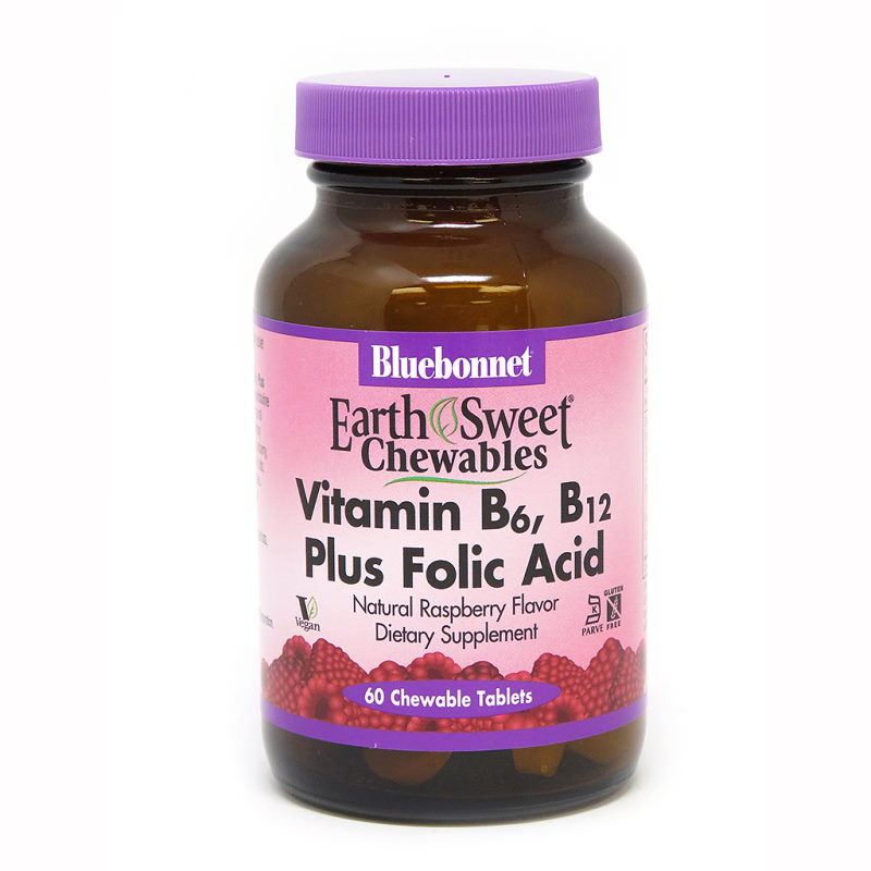 Вітаміни та мінерали Bluebonnet Nutrition Earth Sweet Chewables Vitamin В6 Vitamin В12 and Folic Acid, 60 жувальних таблеток