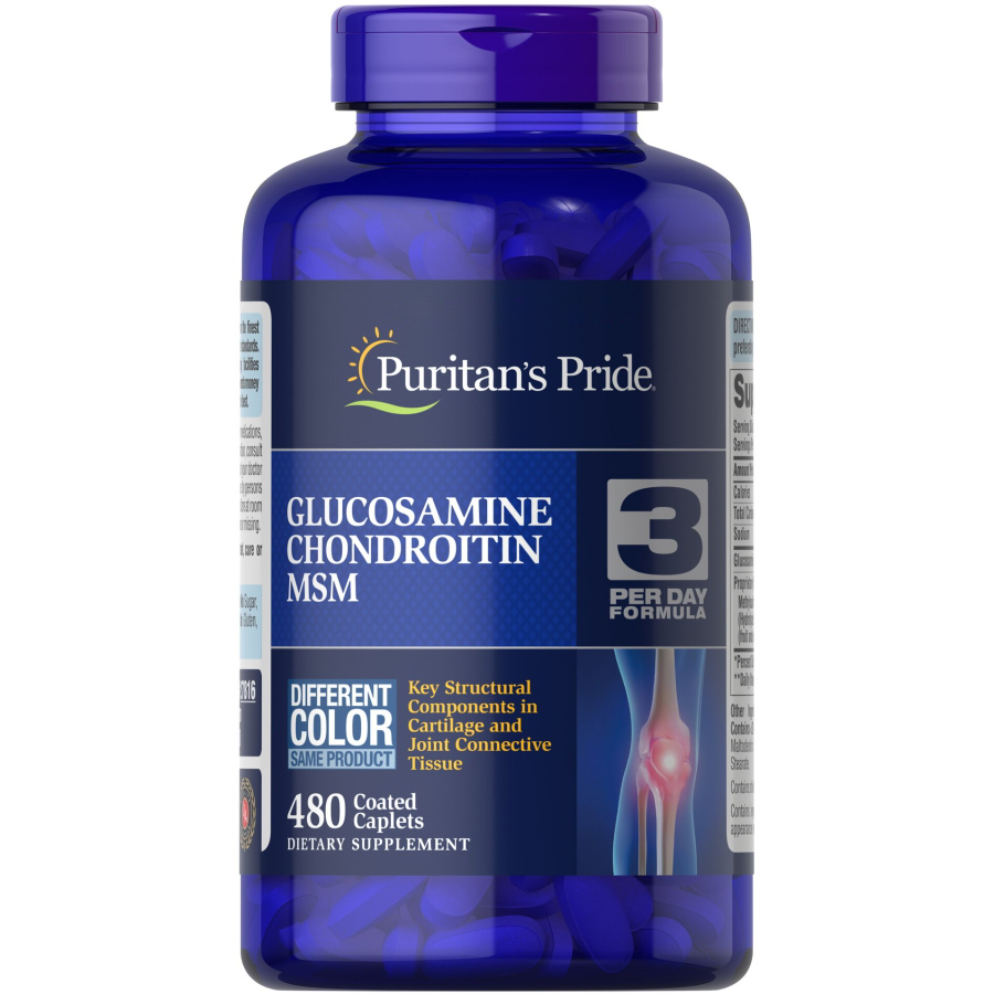 Препарат для суглобів і зв'язок Puritan's Pride Glucosamine Chondroitin MSM 3 Per Day Formula, 480 каплет
