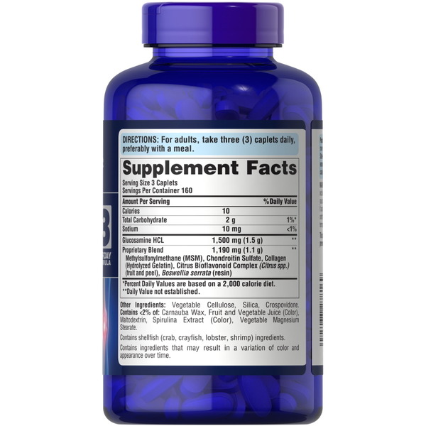 Препарат для суглобів і зв'язок Puritan's Pride Glucosamine Chondroitin MSM 3 Per Day Formula, 480 каплет. Фото 2