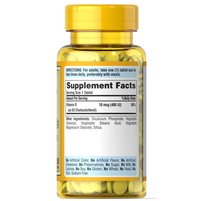 Витамины и минералы Puritan's Pride Vitamin D3 400 IU, 250 таблеток. Фото 2