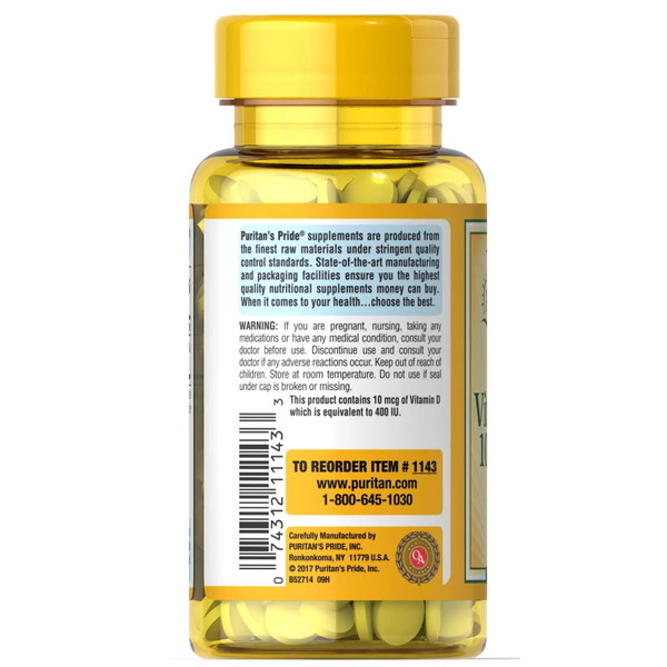 Витамины и минералы Puritan's Pride Vitamin D3 400 IU, 250 таблеток. Фото 3