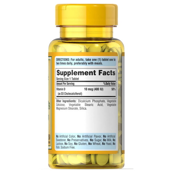 Витамины и минералы Puritan's Pride Vitamin D3 400 IU, 250 таблеток. Фото 2
