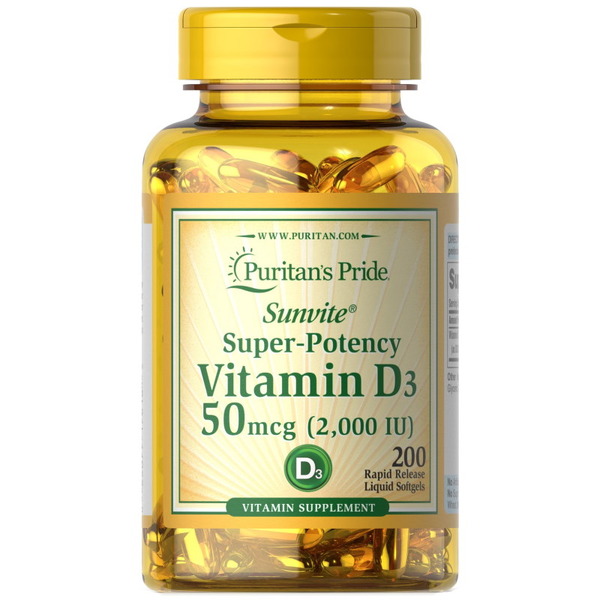 Вітаміни та мінерали Puritan's Pride Vitamin D3 2000 IU, 200 капсул