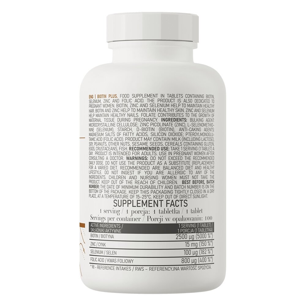 Витамины и минералы OstroVit Biotin Plus, 100 таблеток. Фото 2
