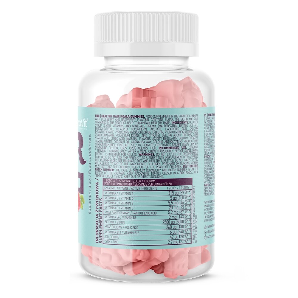 Вітаміни та мінерали OstroVit Healthy Hair Koala Gummies, 60 желейок. Фото 2