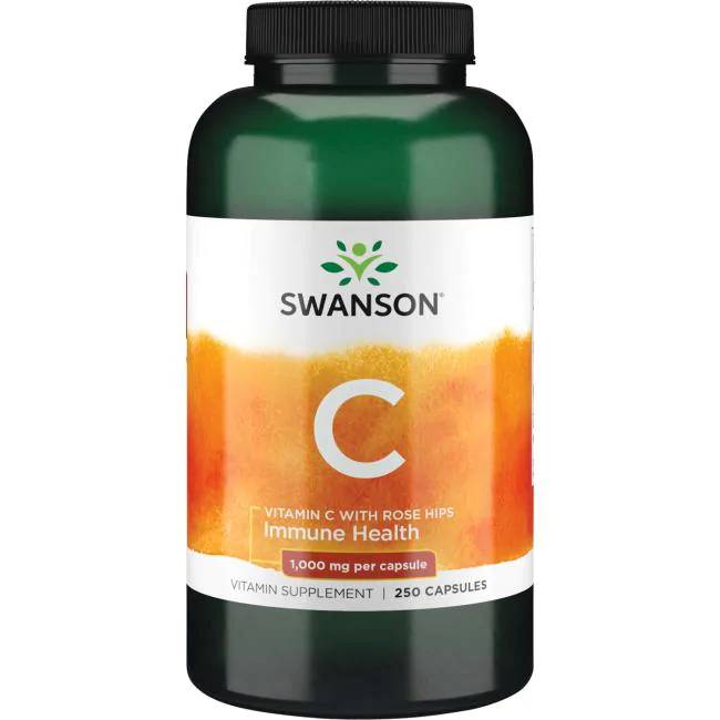 Вітаміни та мінерали Swanson Vitamin C 1000 mg with Rose Hips, 250 капсул