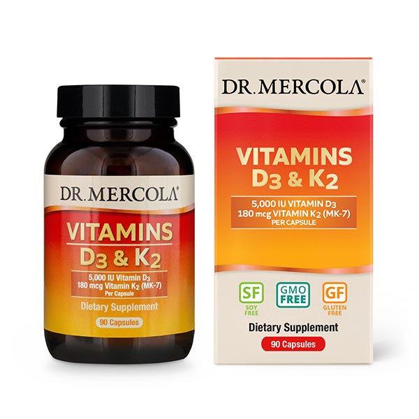 Витамины и минералы Dr. Mercola Vitamins D3 & K2 5000 IU/180 mcg, 90 капсул