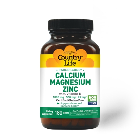 Вітаміни та мінерали Country Life Target-Mins Calcium Magnesium Zinc, 180 таблеток