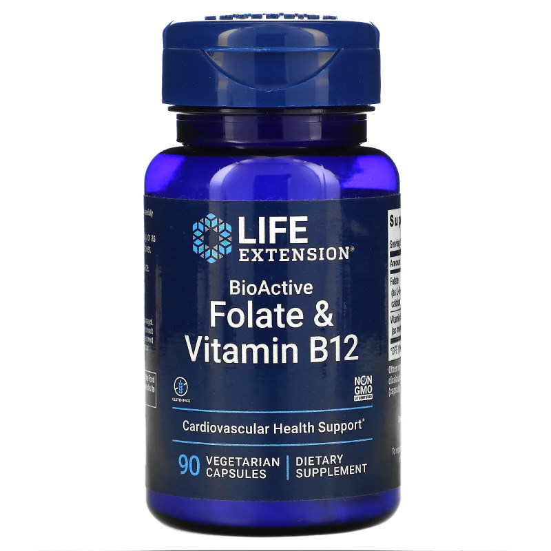 Вітаміни та мінерали Life Extension BioActive Folate & Vitamin B12, 90 вегакапсул