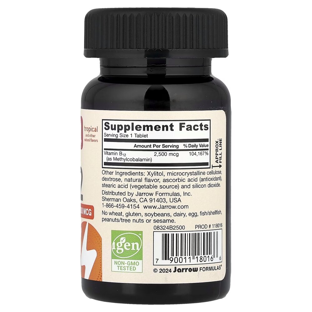 Вітаміни та мінерали Jarrow Formulas Vegan Methyl B-12 2500 mcg, 100 жувальних таблеток. Фото 2