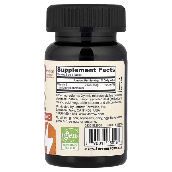 Вітаміни та мінерали Jarrow Formulas Vegan Methyl B-12 2500 mcg, 100 жувальних таблеток. Фото 2