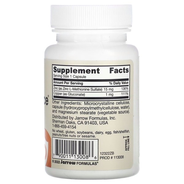 Вітаміни та мінерали Jarrow Formulas Vegan Zinc Balance, 100 капсул. Фото 2