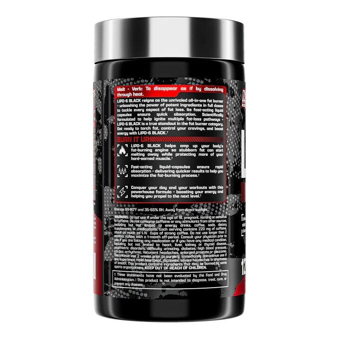 Жиросжигатель Nutrex Research Lipo-6 Black Extreme Potency, 120 капсул. Фото 2