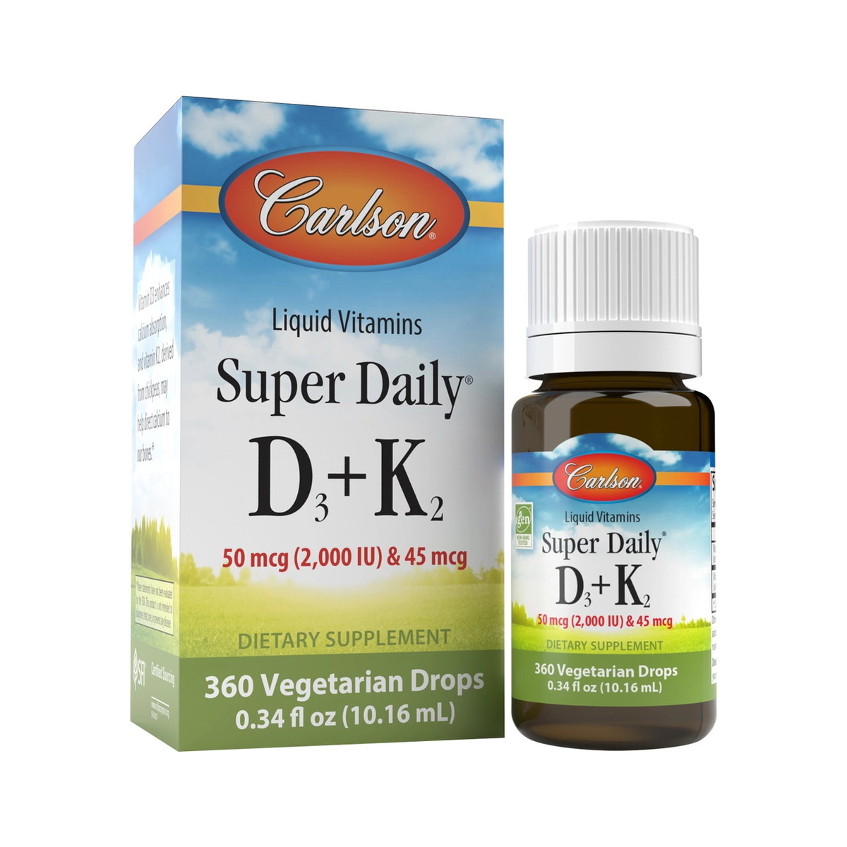 Вітаміни та мінерали Carlson Labs Super Daily D3+K2 2000 IU/45 mcg, 10.16 мл