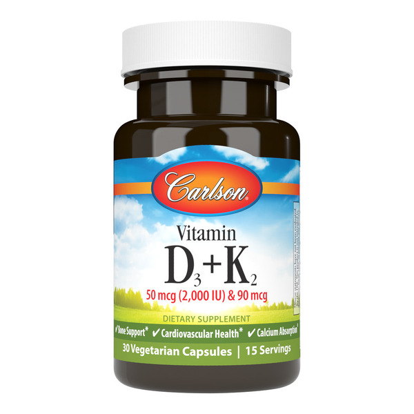 Вітаміни та мінерали Carlson Labs Vitamin D3 + K2, 30 вегакапсул