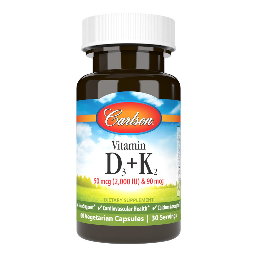 Вітаміни та мінерали Carlson Labs Vitamin D3 + K2, 60 вегакапсул