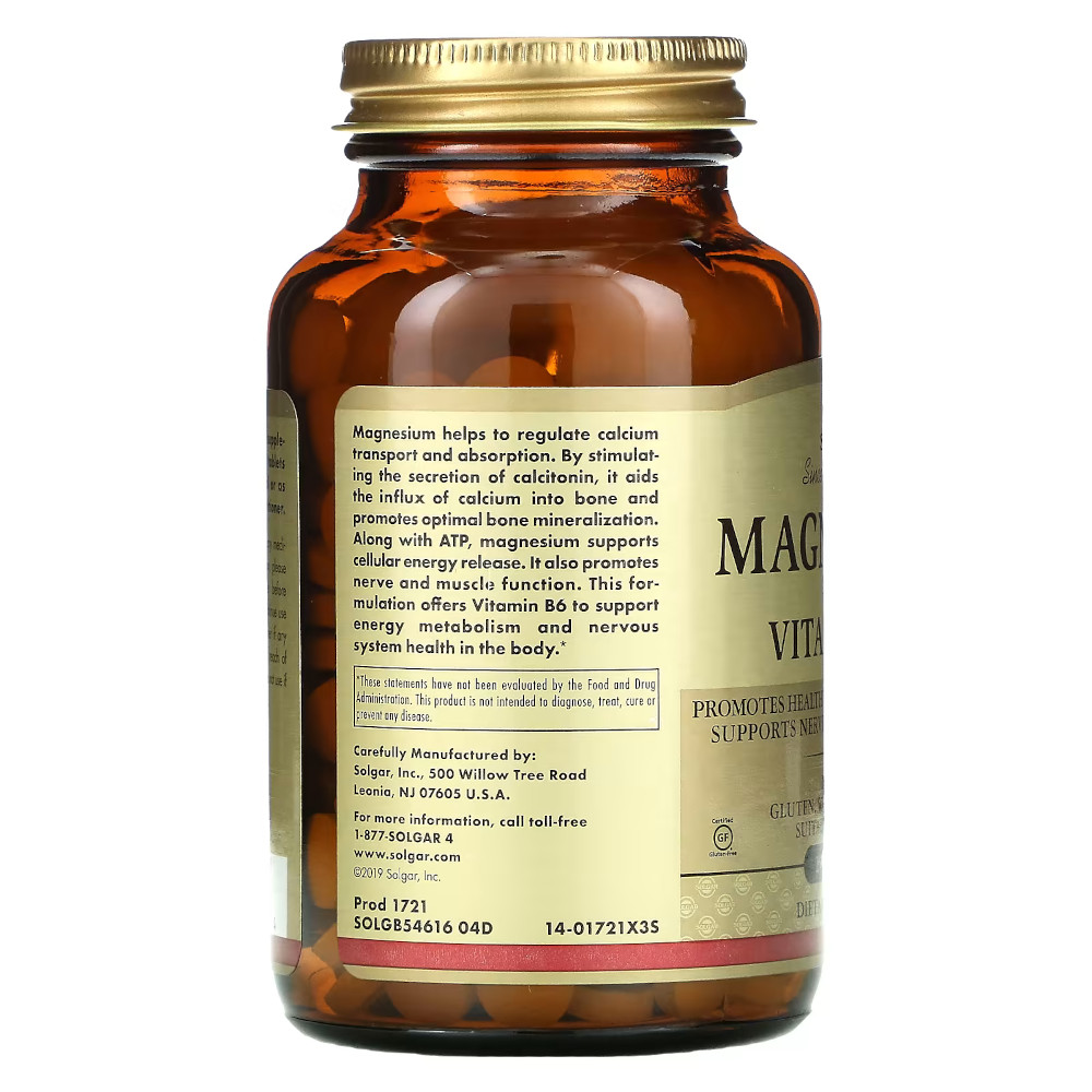 Вітаміни та мінерали Solgar Magnesium with Vitamin B6, 250 таблеток. Фото 2