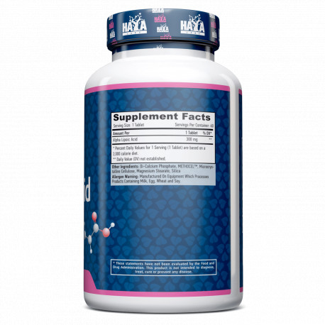Натуральная добавка Haya Labs Alpha Lipoic Acid 300 mg, 60 таблеток. Фото 2