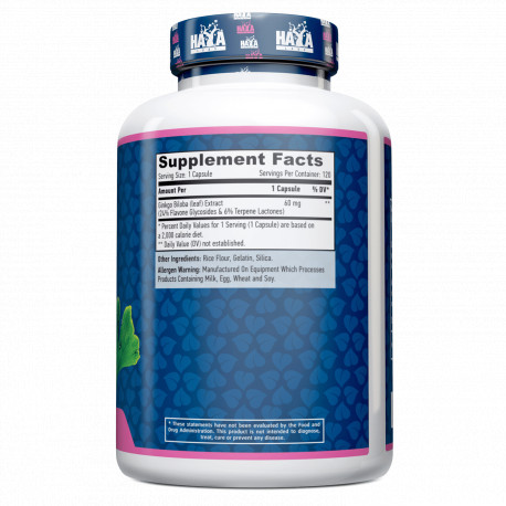 Натуральная добавка Haya Labs Ginkgo Biloba 60 mg, 120 таблеток. Фото 2