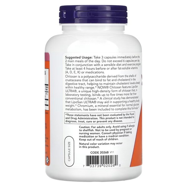 Натуральна добавка NOW Chitosan Plus 500 mg, 240 капсул. Фото 3
