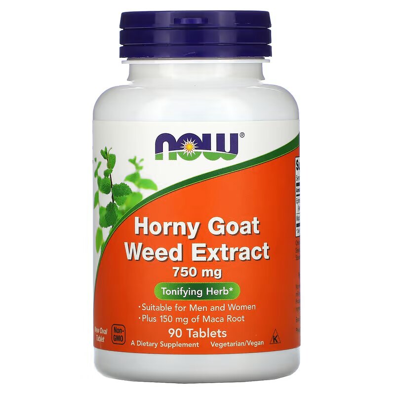 Натуральна добавка NOW Horny Goat Weed 750 mg, 90 таблеток