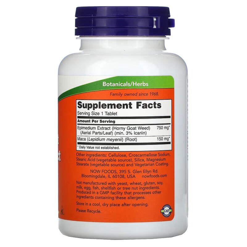 Натуральна добавка NOW Horny Goat Weed 750 mg, 90 таблеток. Фото 2