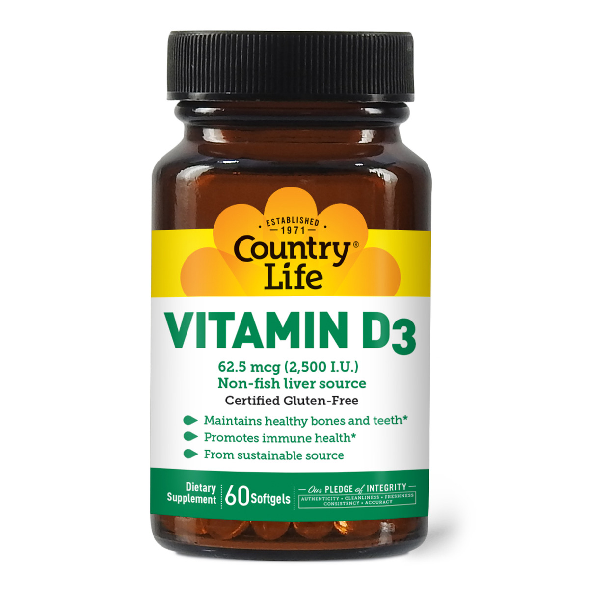 Вітаміни та мінерали Country Life Vitamin D3 2500 IU, 60 капсул