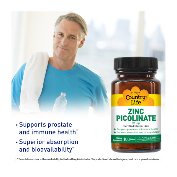 Вітаміни та мінерали Country Life Zinc Picolinate 25 mg, 100 таблеток. Фото 3