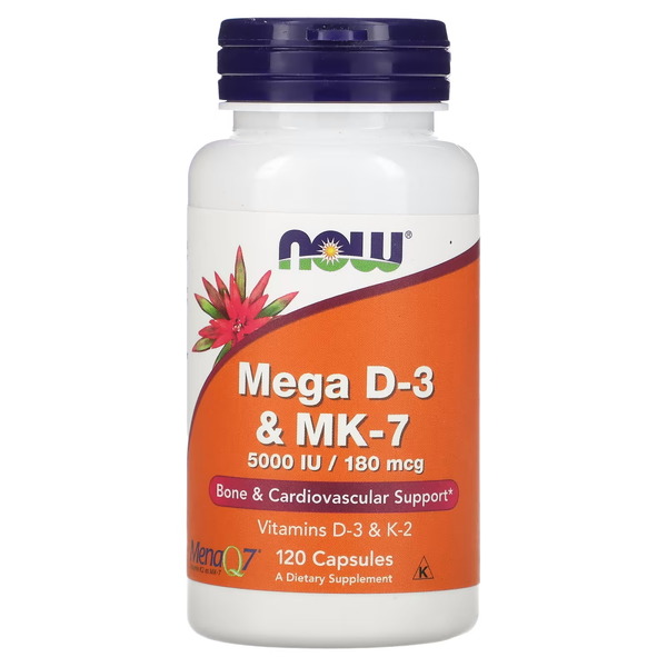 Вітаміни та мінерали NOW Mega D3 & MK-7, 120 вегакапсул