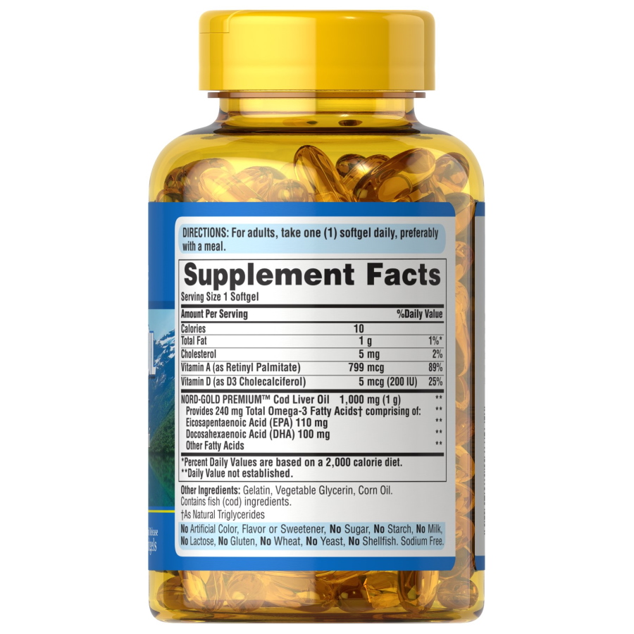 Жирні кислоти Puritan's Pride Cod Liver Oil 1000 mg, 120 капсул. Фото 2