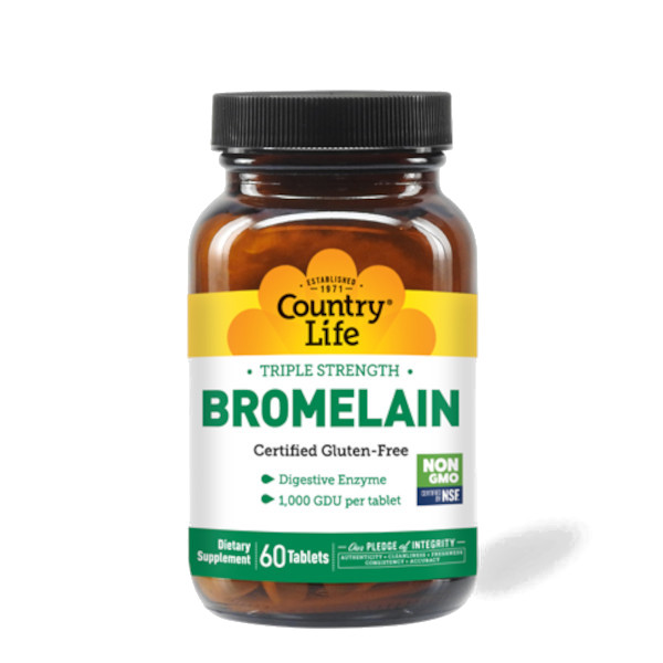 Натуральна добавка Country Life Bromelain 500 mg Triple Strength, 60 таблеток