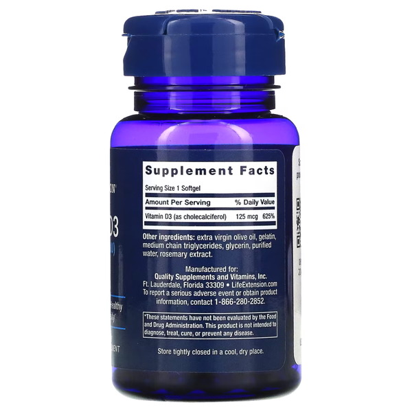 Вітаміни та мінерали Life Extension Vitamin D3 5000 IU, 60 капсул. Фото 2