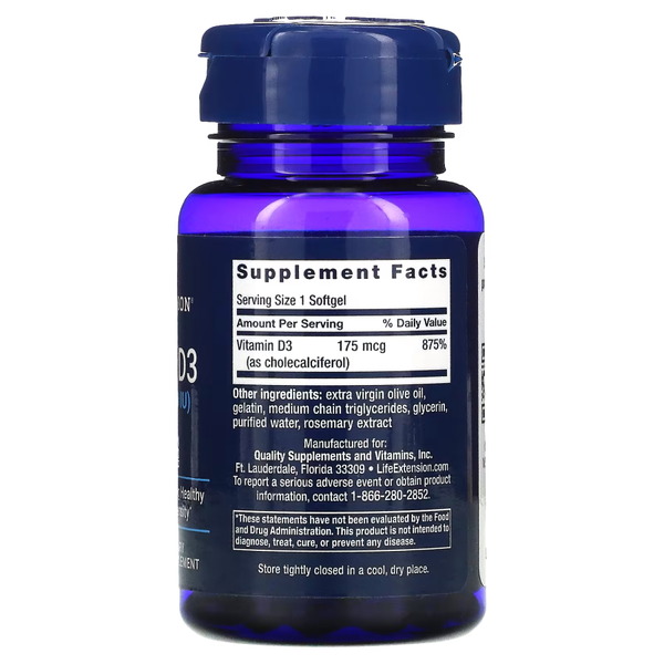 Витамины и минералы Life Extension Vitamin D3 7000 IU, 60 капсул. Фото 2