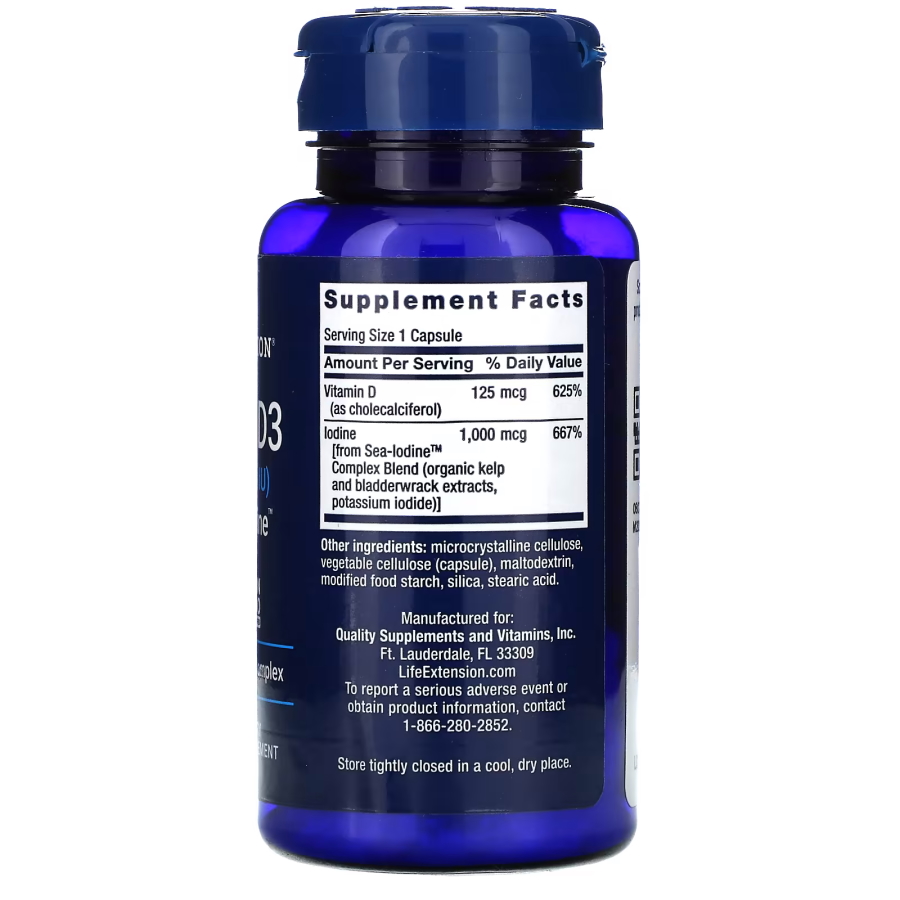 Вітаміни та мінерали Life Extension Vitamin D3 5000 IU with Sea-Iodine, 60 капсул. Фото 2