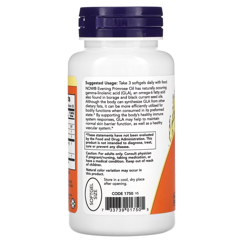 Жирні кислоти NOW Evening Primrose Oil 500 mg, 100 капсул. Фото 3