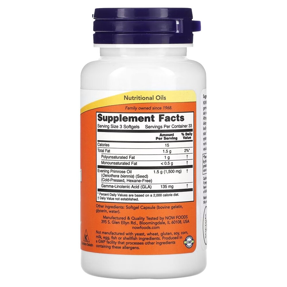 Жирні кислоти NOW Evening Primrose Oil 500 mg, 100 капсул. Фото 2
