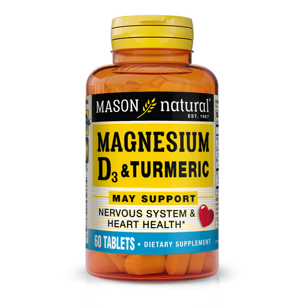 Вітаміни та мінерали Mason Natural Magnesium & Vitamin D3 with Turmeric, 60 таблеток