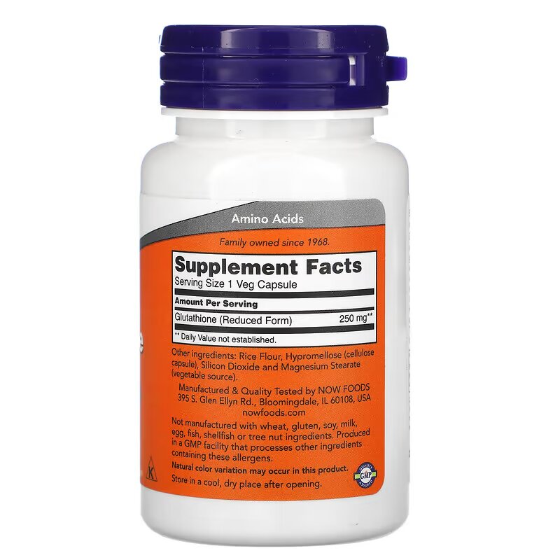 Аминокислота NOW Glutathione 250 mg, 60 вегакапсул. Фото 2
