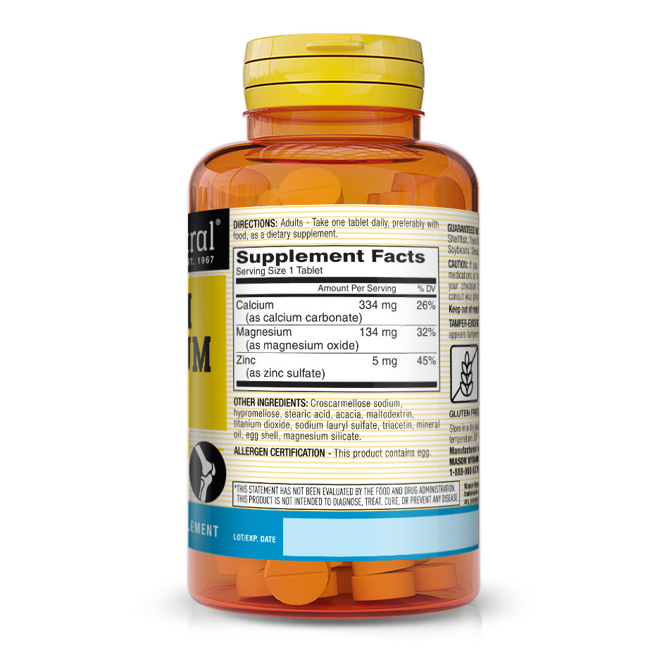 Вітаміни та мінерали Mason Natural Calcium Magnesium & Zinc, 100 таблеток. Фото 2