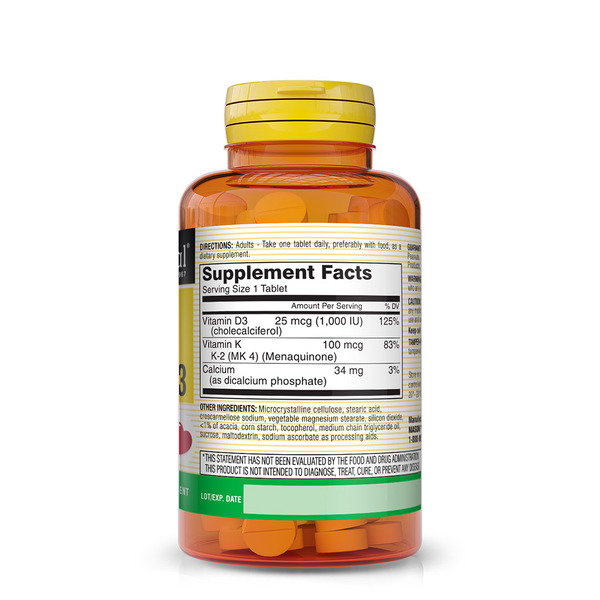 Вітаміни та мінерали Mason Natural Vitamin K2 100 mcg plus Vitamin D3, 100 таблеток. Фото 2