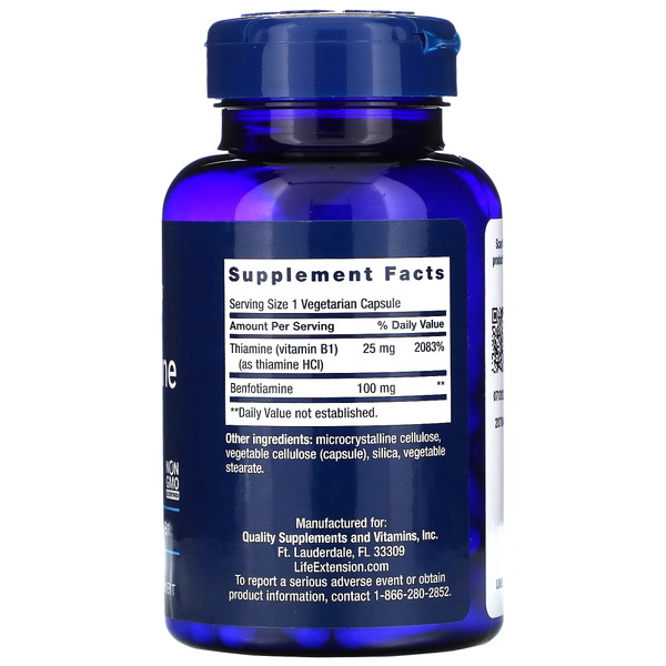 Вітаміни та мінерали Life Extension Benfotiamine with Thiamine, 120 вегакапсул. Фото 2