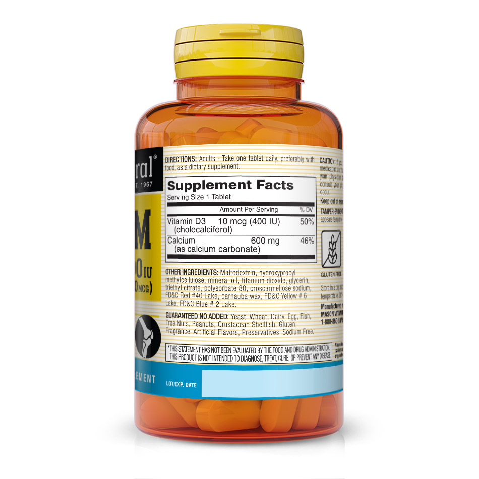 Вітаміни та мінерали Mason Natural Calcium 600 mg mg Plus Vitamin D3, 200 таблеток. Фото 2