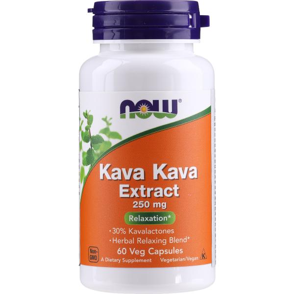 Натуральна добавка NOW Kava Kava Extract 250 mg, 60 вегакапсул