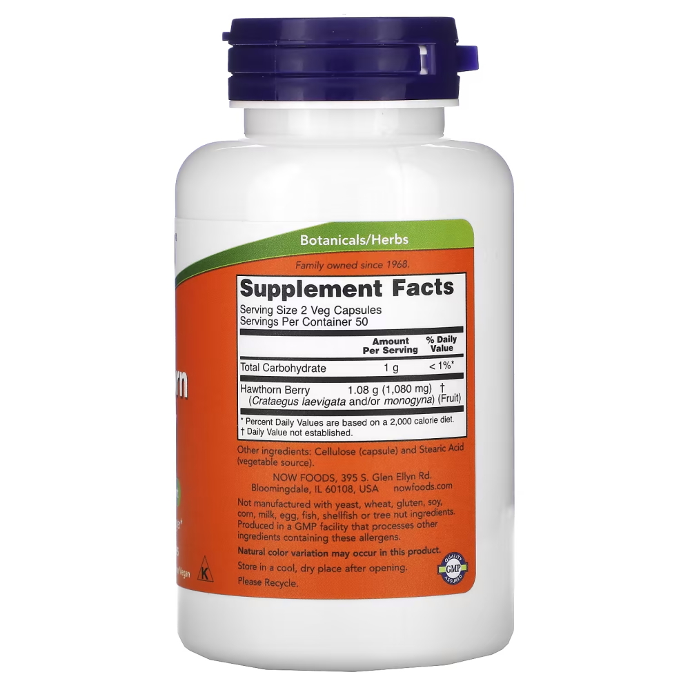 Натуральная добавка NOW Hawthorn Berry 540 mg, 100 вегакапсул. Фото 2