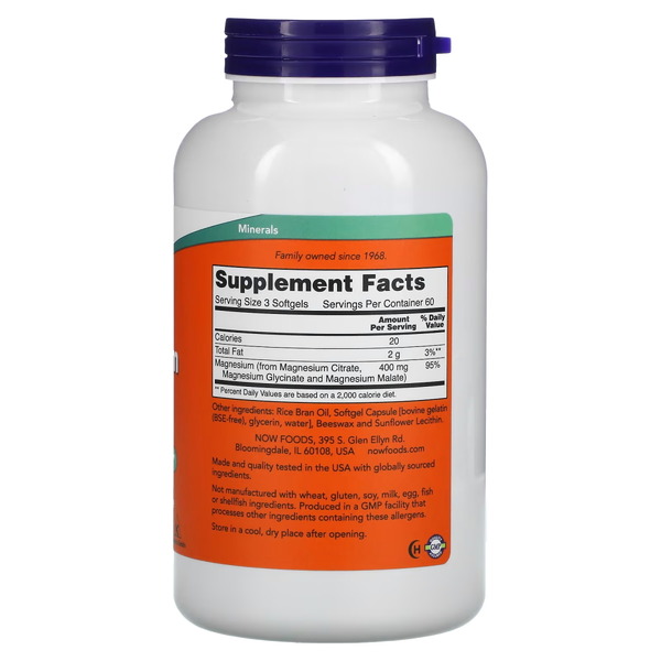 Вітаміни та мінерали NOW Magnesium Citrate, 180 капсул. Фото 2