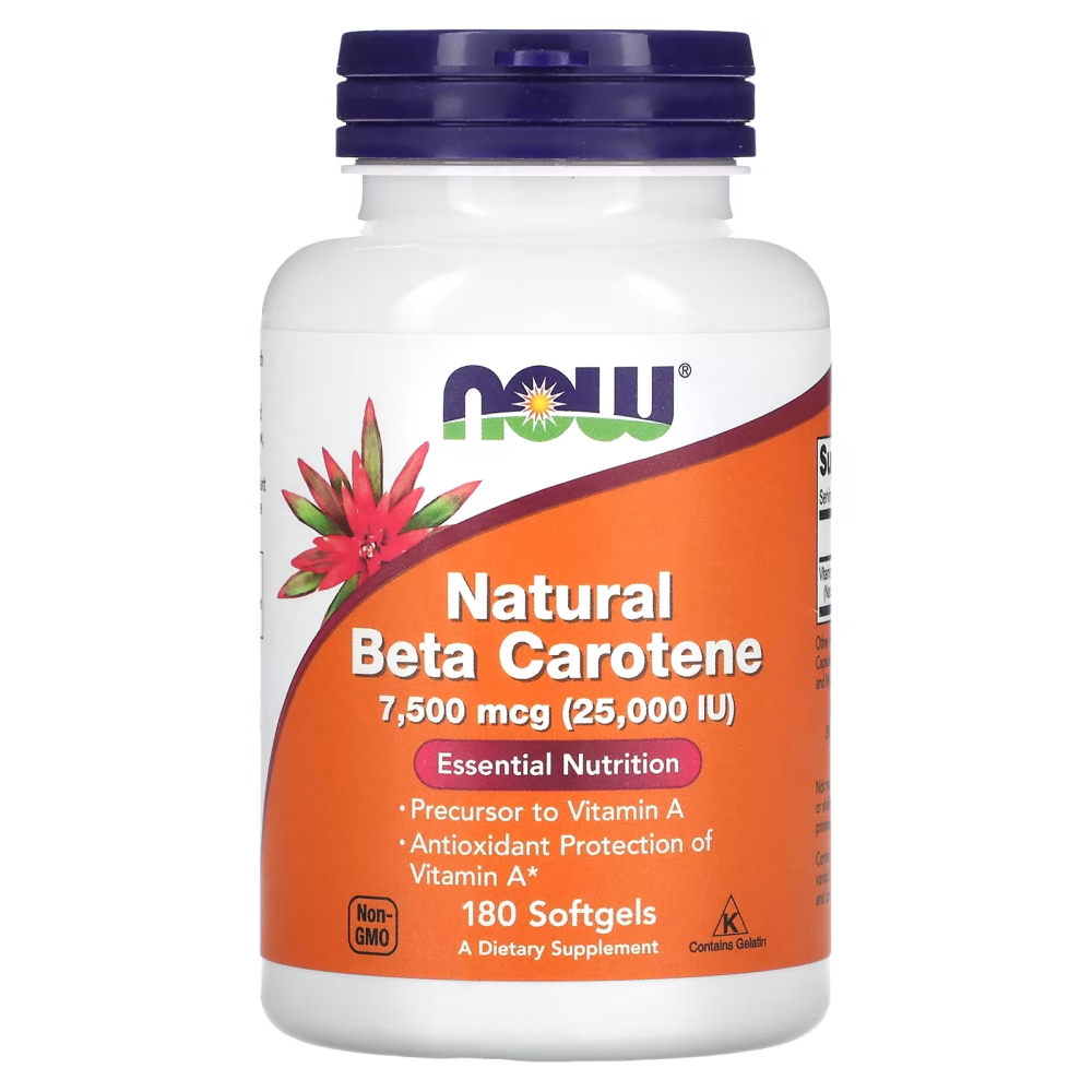 Вітаміни та мінерали NOW Natural Beta Carotene 25000 IU, 180 капсул