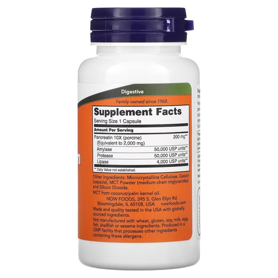 Пробіотики і пребіотики NOW Pancreatin 2000 mcg, 100 капсул. Фото 2