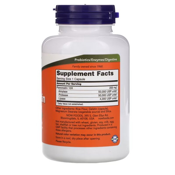 Пробіотики і пребіотики NOW Pancreatin 2000 mcg, 250 капсул. Фото 2